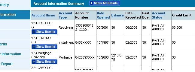 Equifax Credit Report - Account Information Section Equifax Credit Report - Account Information Section